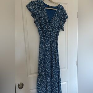 Blue floral midi dress